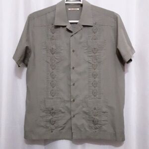 Olive Green Men's Embroidered Short Sleeve Shirt